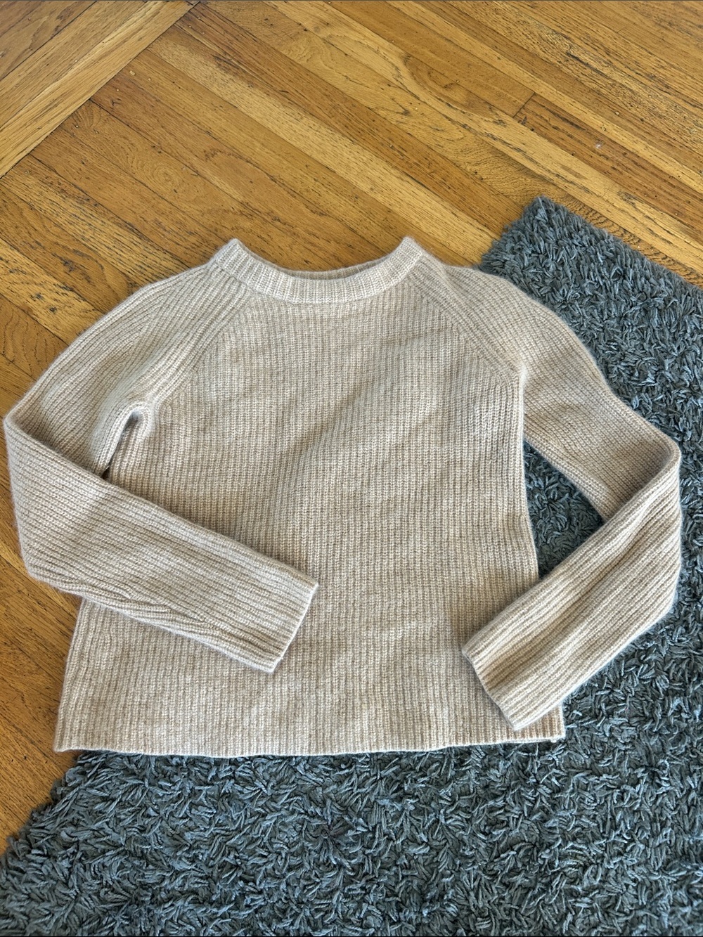VINCE 100% Cashmere Cream Ribbed Knit Sweater Crewneck Beige Size Small
